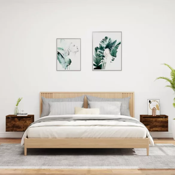 2 db fali füstös sonoma tölgy éjjeli szekrény LED fényekkel