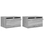 2 db szürke sonoma színű fali éjjeliszekrény LED-világítással