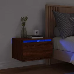   barna tölgy színű fali éjjeliszekrény LED-világítással