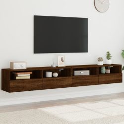   2 db barna tölgyszínű szerelt fa fali TV-szekrény 100x30x30 cm