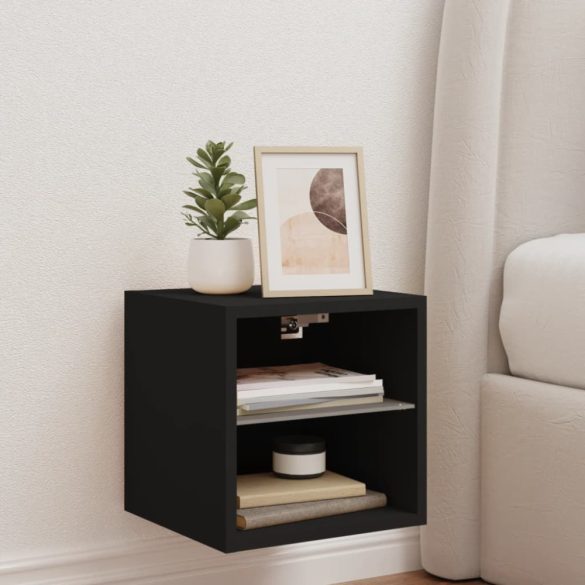 fekete fali TV-szekrény LED-világítással 30 x 28,5 x 30 cm