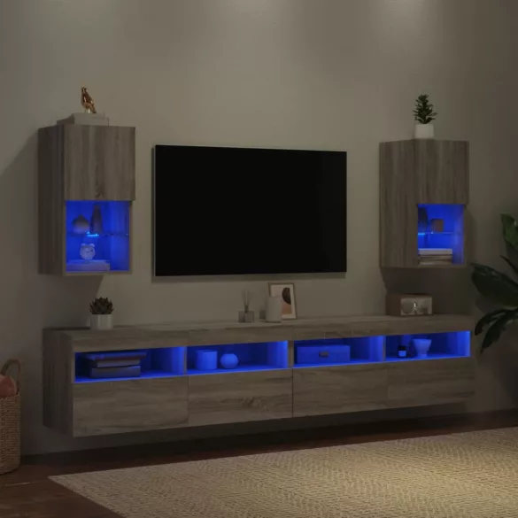 2 db szürke sonoma TV-szekrény LED lámpákkal 30,5x30x60 cm