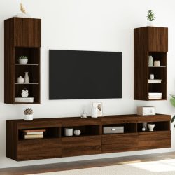   2 db barna tölgy színű TV-szekrény LED-ekkel 30,5 x 30 x 90 cm