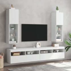   2 db fehér TV-szekrény LED-világítással 30,5 x 30 x 102 cm