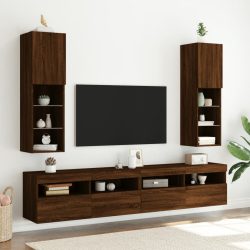   2 db barna tölgy színű TV-szekrény LED-ekkel 30,5 x 30 x 102 cm