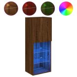 barna tölgyszínű TV-szekrény LED lámpákkal 40,5 x 30 x 102 cm