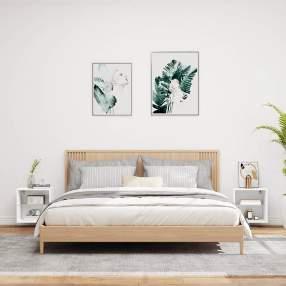 2 db fehér falra szerelhető éjjeliszekrény LED-világítással