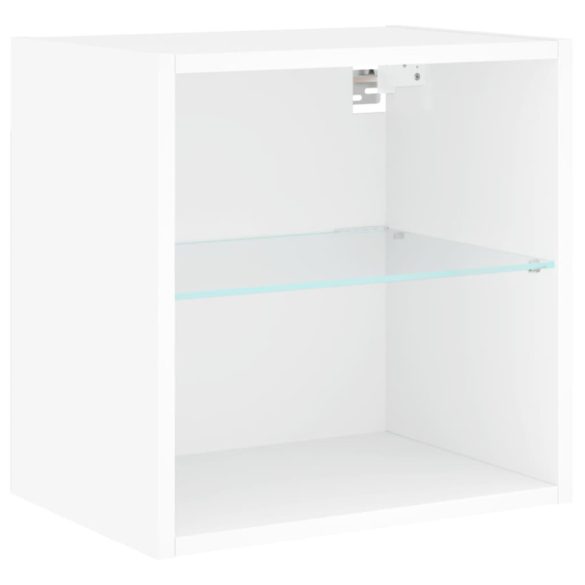 2 db fehér falra szerelhető éjjeliszekrény LED-világítással