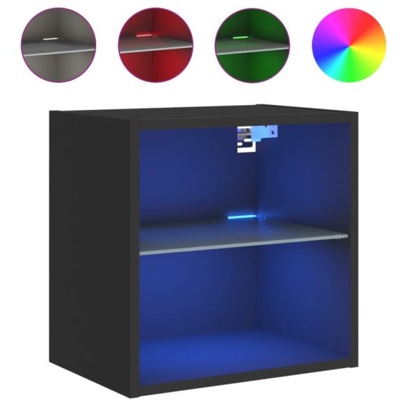 fekete falra szerelhető éjjeliszekrény LED lámpákkal