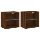 2 db barna tölgy színű fali éjjeliszekrény LED-világítással