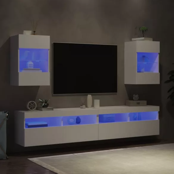 2 db fehér fali szekrények LED világítással TV-hez 40x30x60,5 cm