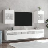 2 db fehér fali szekrények LED világítással TV-hez 40x30x60,5 cm