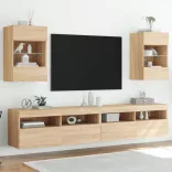 2 db sonoma tölgy színű fali szekrények LED világítással TV-hez 40x30x60,5 cm