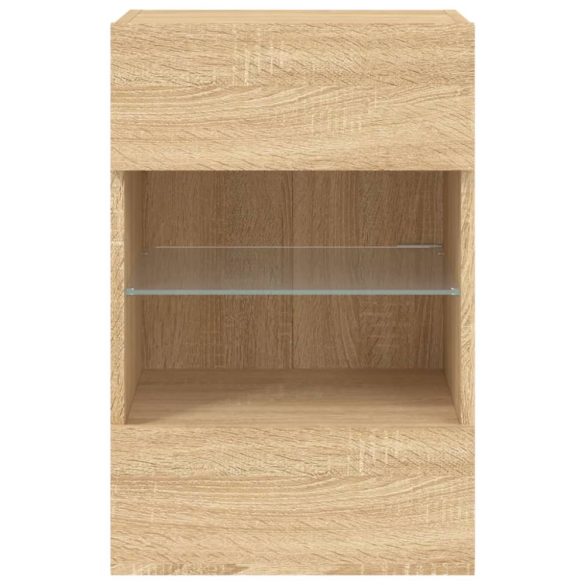 2 db sonoma tölgy színű fali szekrények LED világítással TV-hez 40x30x60,5 cm