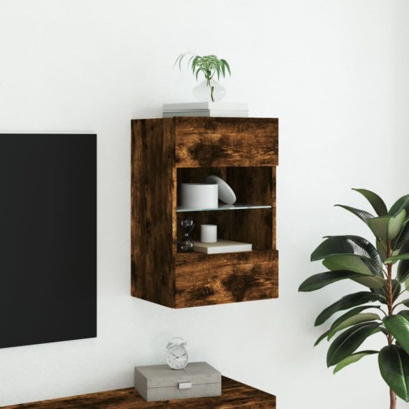 füstös tölgy színű fali TV-szekrény LED-ekkel 40x30x60,5 cm