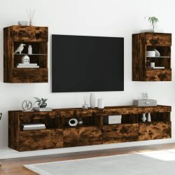   2 db füstös tölgy fali szekrények LED világítással TV-hez 40x30x60,5 cm