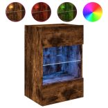 2 db füstös tölgy fali szekrények LED világítással TV-hez 40x30x60,5 cm