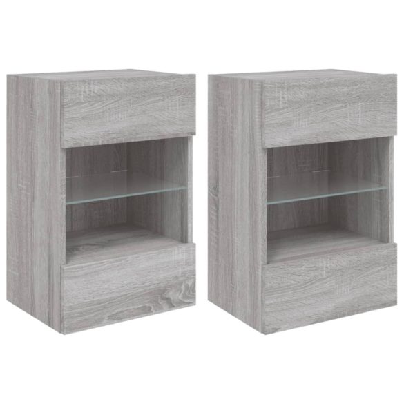 2 db szürke sonoma fali szekrények LED világítással TV-hez 40x30x60,5 cm