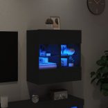 fekete falra szerelhető TV-szekrény LED-lámpákkal 58,5x30x60,5