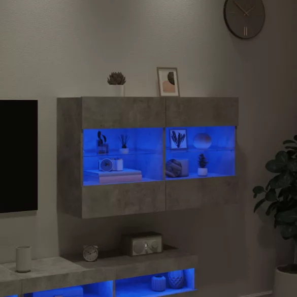 betonszürke falra szerelhető TV-szekrény LED-del 98,5x30x60,5cm