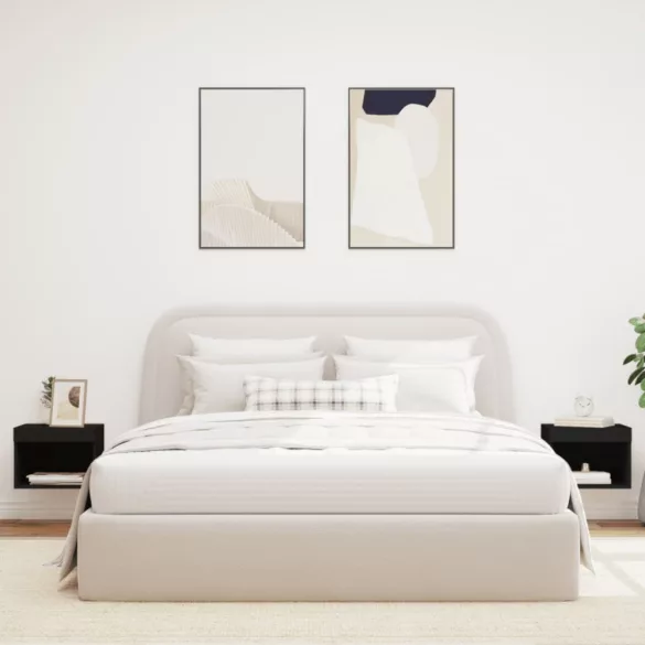 2 db fekete falra szerelhető éjjeliszekrény LED-világítással