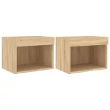 2 db sonoma tölgy színű fali éjjeliszekrény LED-világítással