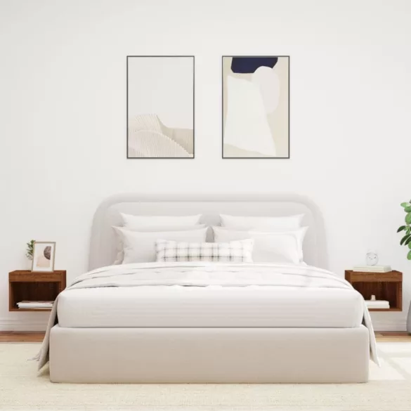 2 db barna tölgy színű fali éjjeliszekrény LED-világítással