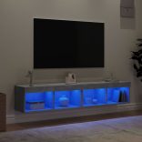 2 db betonszürke TV-szekrény LED-világítással 80x30x30 cm