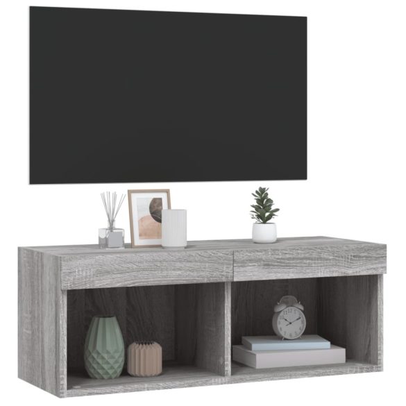 szürke sonoma színű TV-szekrény LED-világítással 80x30x30 cm