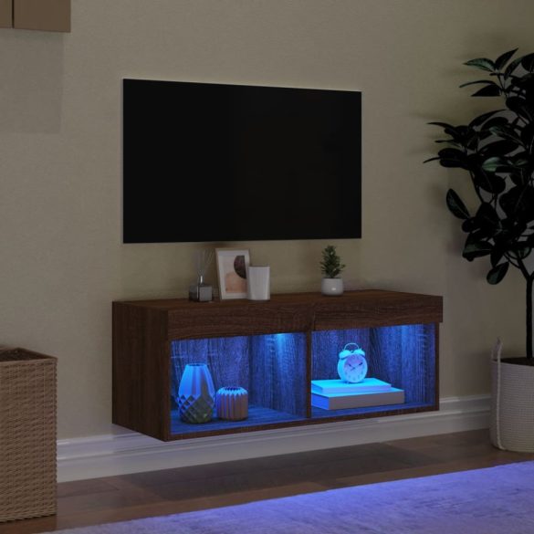 barna tölgy színű TV-szekrény LED-világítással 80 x 30 x 30 cm