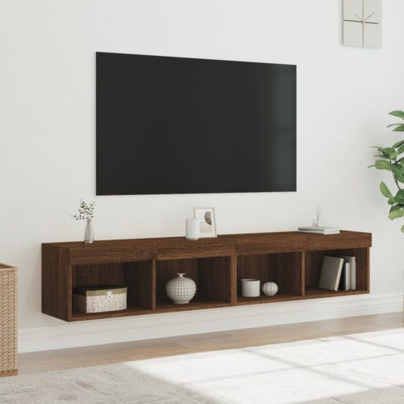 2 db barna tölgy színű TV-szekrény LED-ekkel 80x30x30 cm