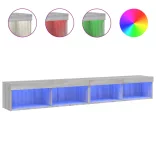 2 db szürke sonoma színű TV-szekrény LED-ekkel 100x30x30 cm