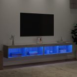 2 db szürke sonoma színű TV-szekrény LED-ekkel 100x30x30 cm