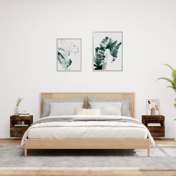 2 db füstös tölgy fali TV-szekrény LED-ekkel 40x30x40 cm