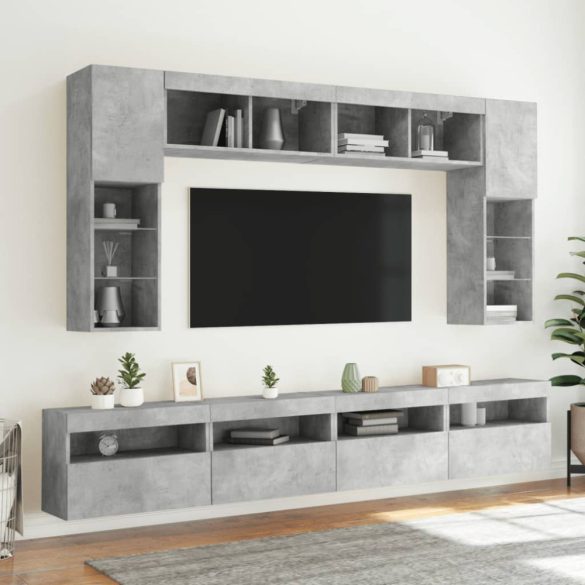 2 db betonszürke fali TV-szekrény LED-del 60x30x40 cm