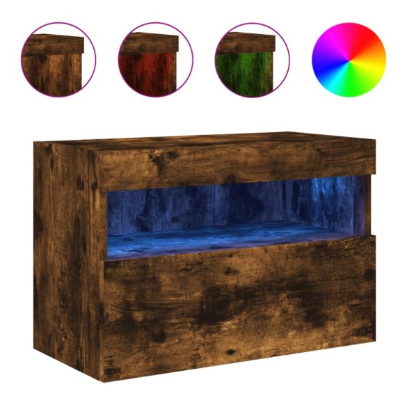 füstös tölgy színű fali TV-szekrény LED-ekkel 60x30x40 cm