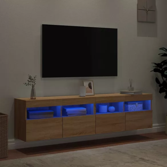 2 db sonoma tölgy színű fali TV-szekrény LED-del 80x30x40 cm