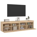 2 db sonoma tölgy színű fali TV-szekrény LED-del 80x30x40 cm
