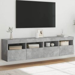 2 db betonszürke fali TV-szekrény LED-del 80x30x40 cm