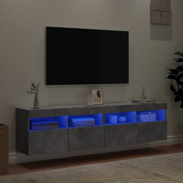 2 db betonszürke fali TV-szekrény LED-del 80x30x40 cm