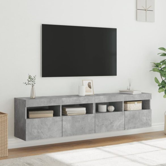 2 db betonszürke fali TV-szekrény LED-del 80x30x40 cm
