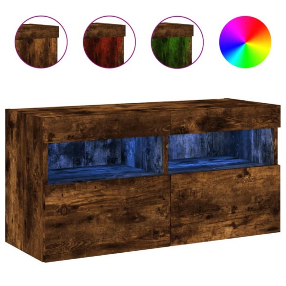 füstös tölgy színű fali TV-szekrény LED-ekkel 80x30x40 cm