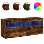füstös tölgy színű fali TV-szekrény LED-ekkel 100x30x40 cm
