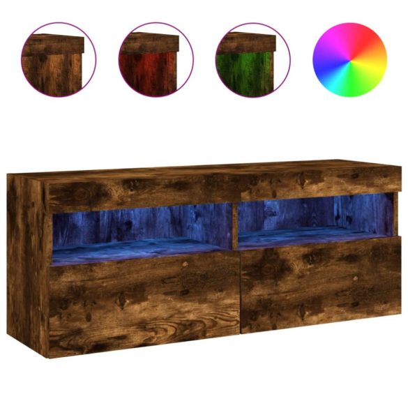 füstös tölgy színű fali TV-szekrény LED-ekkel 100x30x40 cm