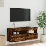 füstös tölgy színű fali TV-szekrény LED-ekkel 100x30x40 cm
