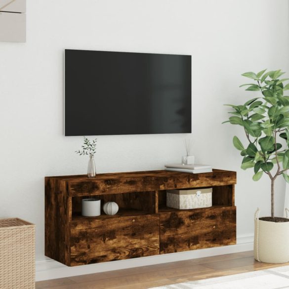 füstös tölgy színű fali TV-szekrény LED-ekkel 100x30x40 cm