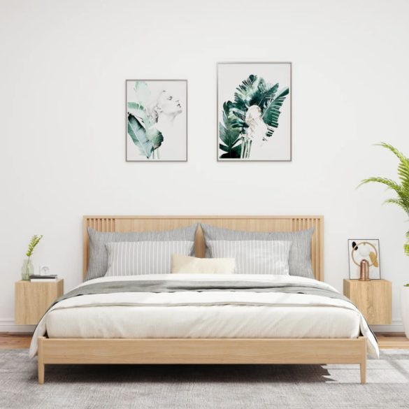 2 db sonoma tölgy színű fali TV-szekrény LED-del 30,5x35x30 cm