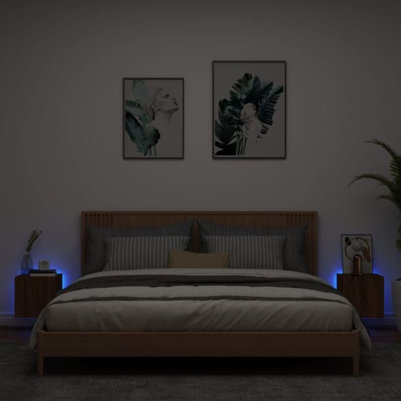 2 db barna tölgyszínű fali TV-szekrény LED-del 30,5x35x30 cm