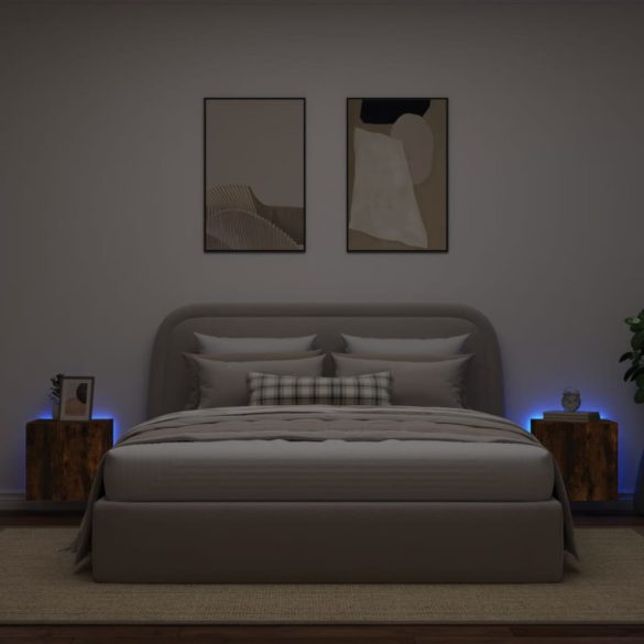 2 db füstös tölgy fali TV-szekrény LED-ekkel 40,5x35x40 cm
