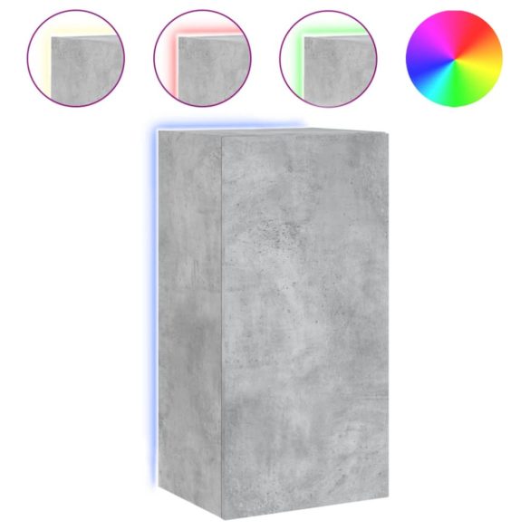 betonszürke falra szerelhető TV-szekrény LED-del 40,5x35x80 cm
